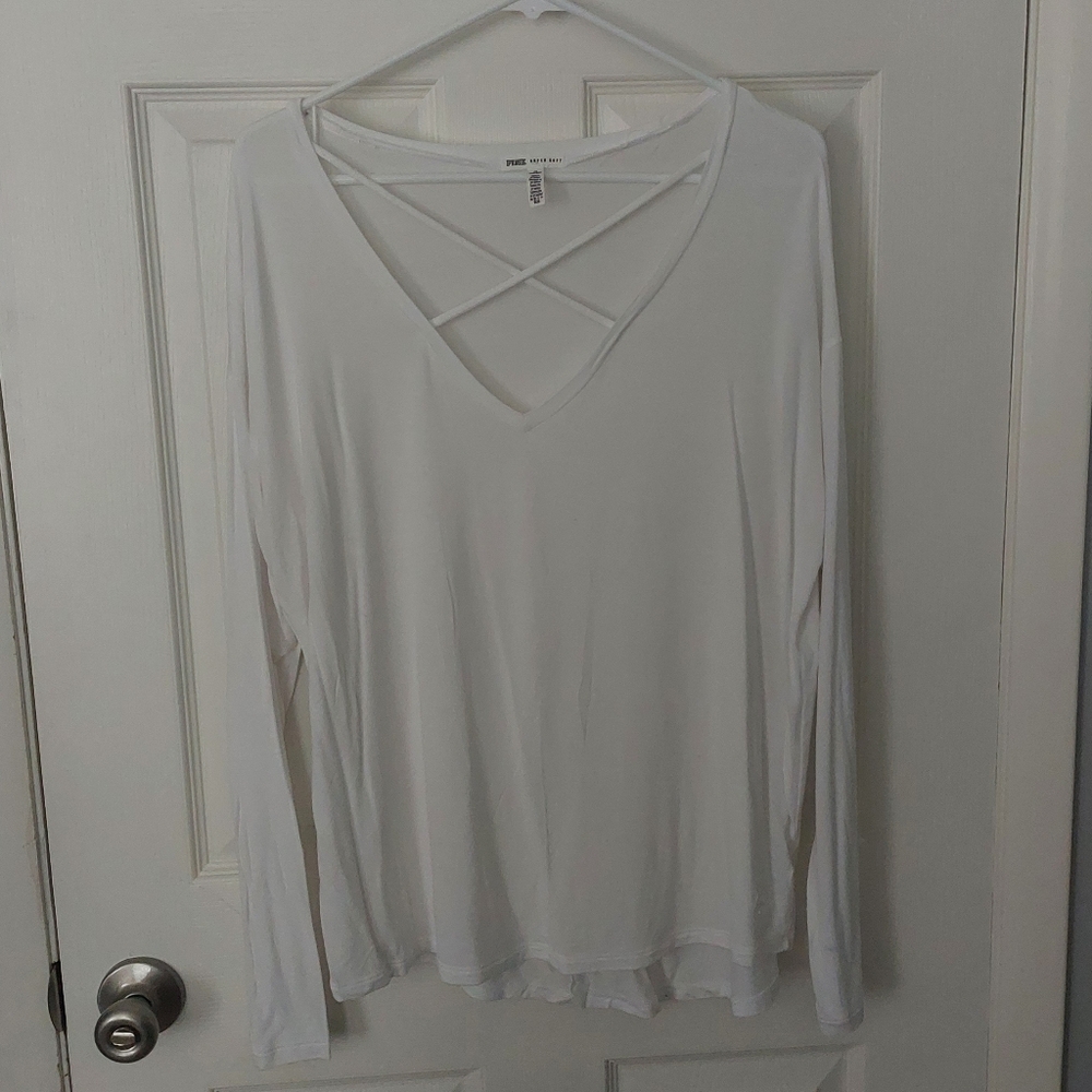 PINK Super Soft Long Sleeved Cross Tee, Size Medium